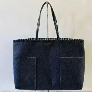 Tory Burch Patent Leather Trimmed Grey Felt Large Tote Bag